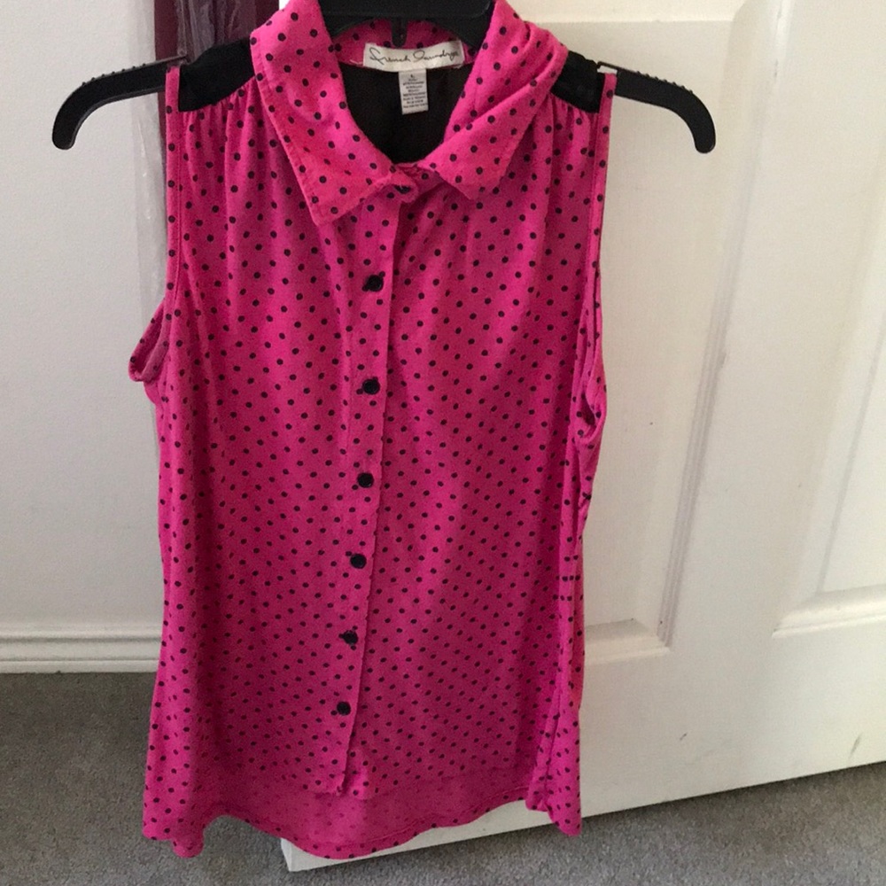 Pink polkadot button down tank top